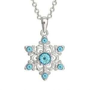 Frozen 2 Blue Crystal Snowflake Pendant Necklace Silver Plated